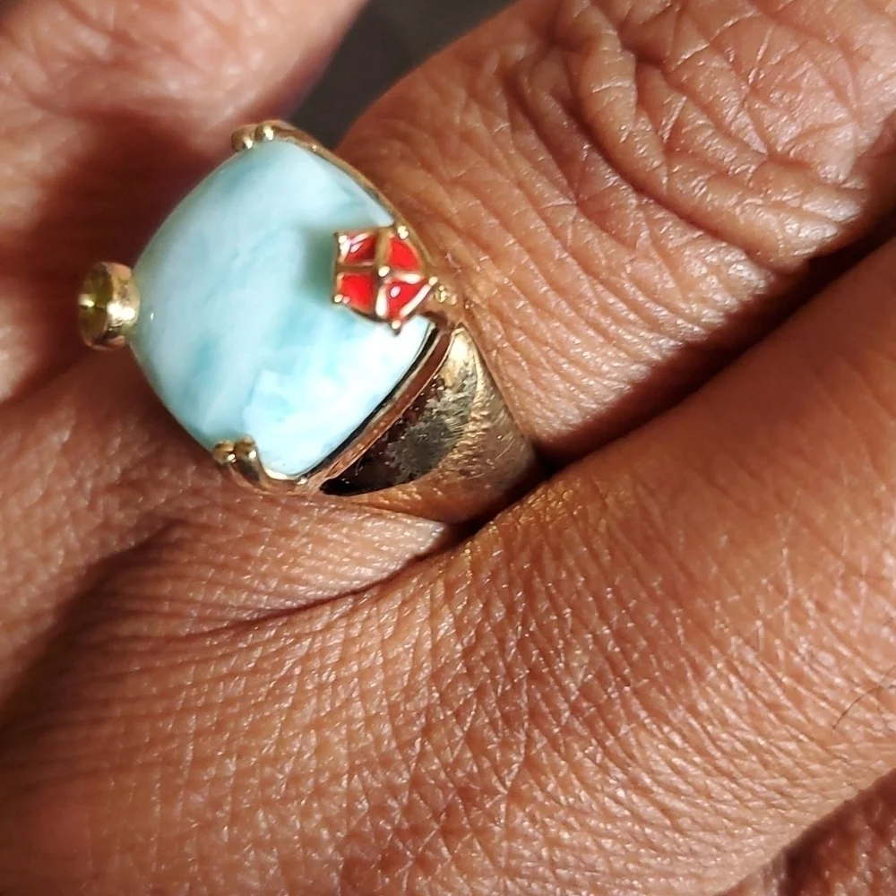 Giuseppe Perez Vermeil Yellow Gold Over Silver Larimar Enameled Ring Size 7 - Picture 6 of 9